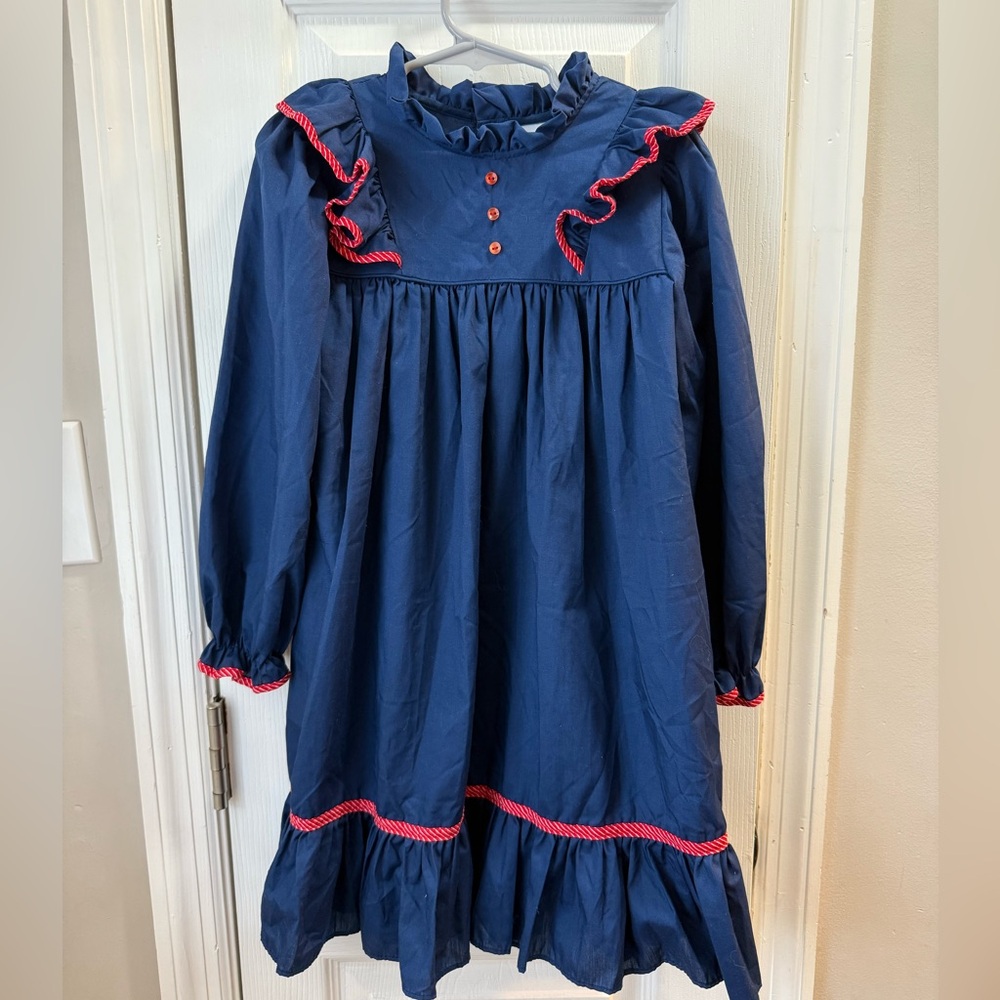 Vintage Bryan Navy Blue Dress with Red Accents